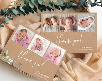 Personalised Thank you card, Vintage New Baby, (B3) Floral Photo Thank you Note, Photo Birthday Thank you card, Baby Photo Personalised