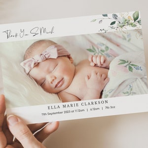 New Baby Thank You Card (B3) | Personalised Birth Announcement Card | Photo Welcome to the world card | Baby Thank you card