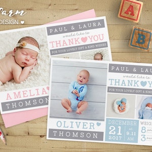 New Thank You Cards, Baby Personalised  Thank You Cards with Photo (B3) , Birthday Thank You Cards, Personalised Thank You Cards with Photo