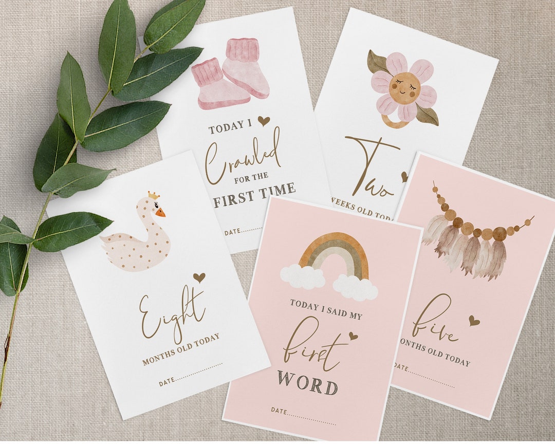 Vintage Pink Baby Milestone Cards, Watercolour Keepsake Set (A6) - Etsy UK