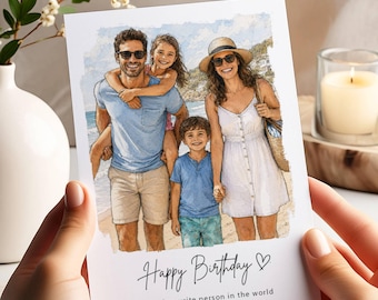 Personalised Birthday Card For Him Her - Custom Portrait Birthday Cards Gift Husband, Wife, Mum, Family