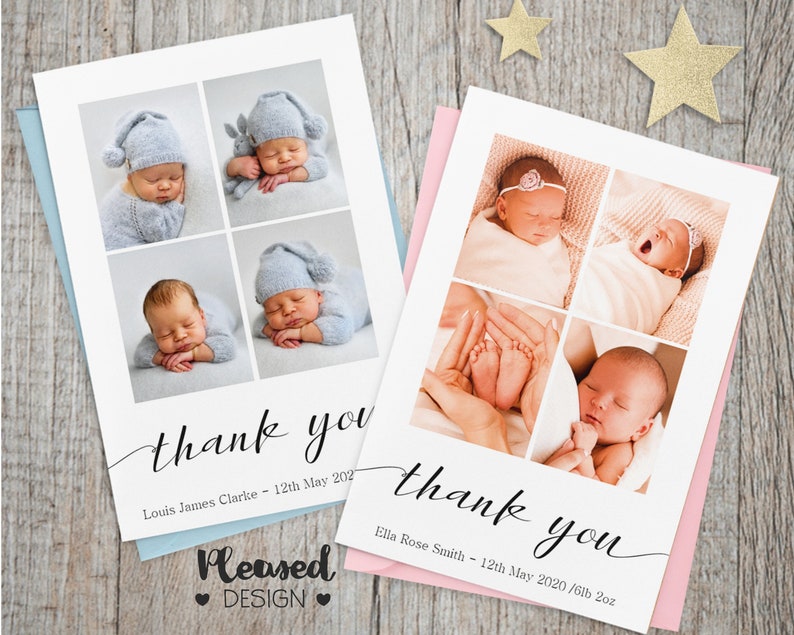 Baby Photo Thank You Note New Baby Announcement Girl Boy - Etsy