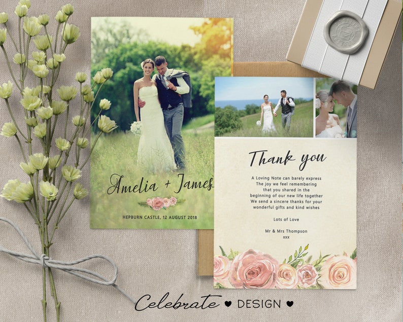 Double sided Wedding Thank You Cards With Photo