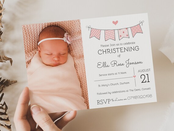 thumbnail image 2 of Personalised Photo Christening / Baptism Invitation - Boy Or Girl - Little Boo Designs 2 of 3