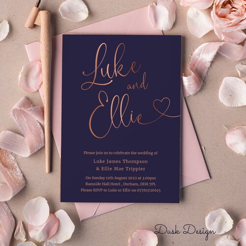 Bespoke Wedding Invitation W1 Personalised Simple Etsy UK