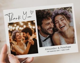 Tarjetas de agradecimiento personalizadas con foto para bodas, diseño elegante (Z1)