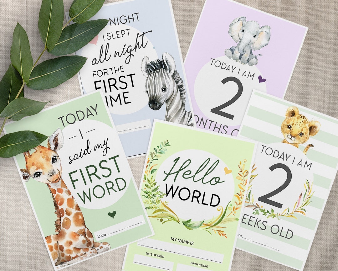 Animal Baby Milestone Cards • Baby Shower Milestone Cards Gift ...