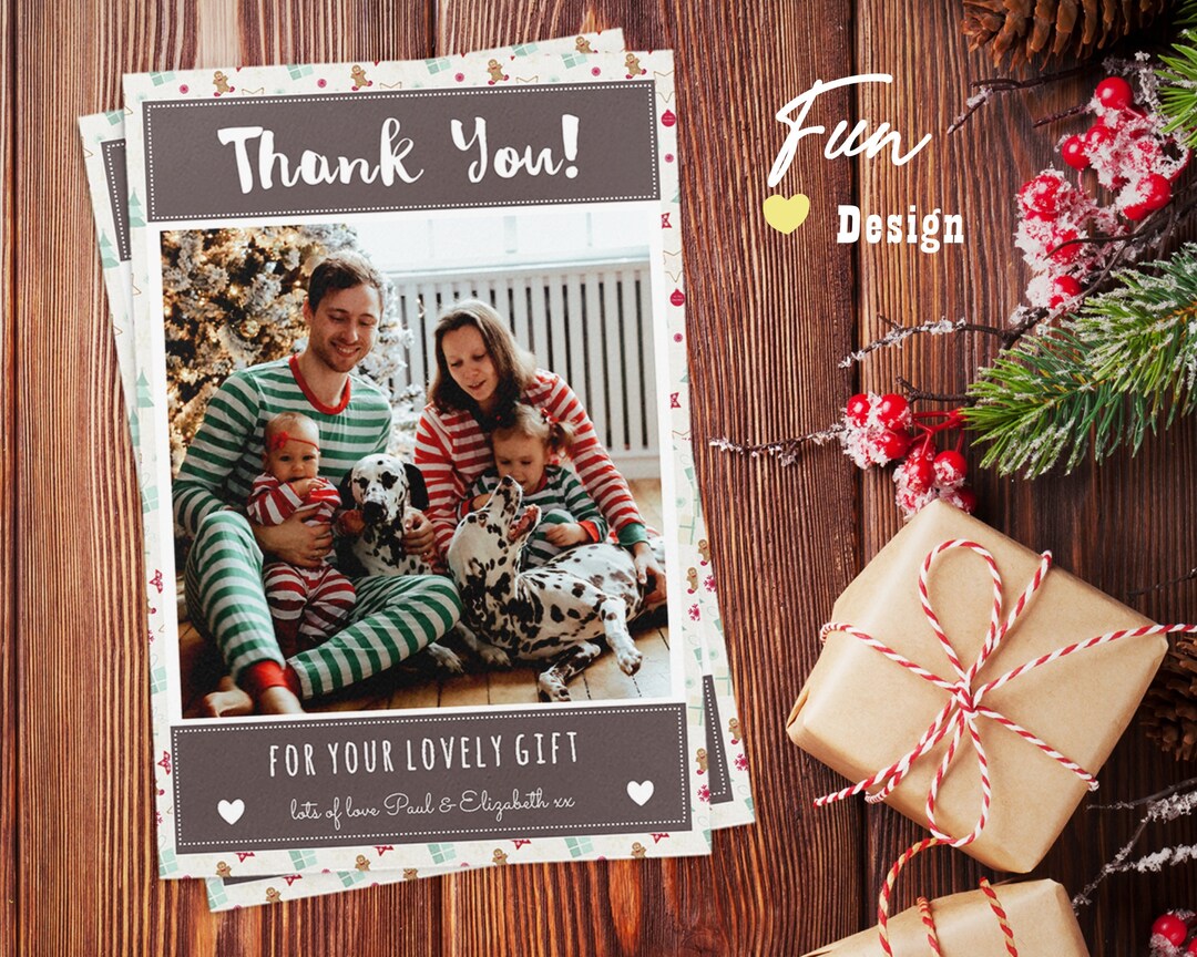 Personalised Photo Thank You Note, Christmas Thank You Card From Family, H6 Personalised Xmas