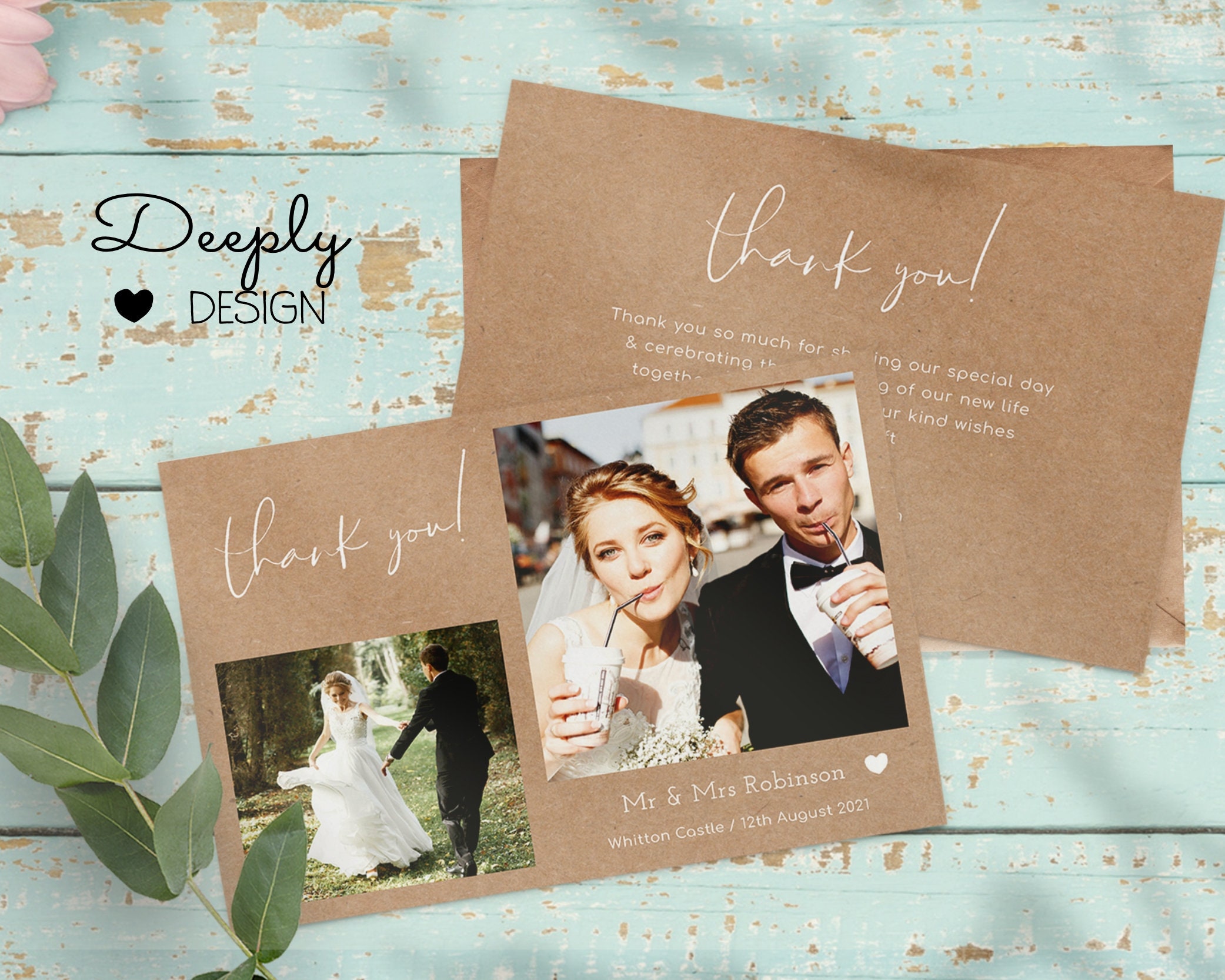 Personalised Wedding Thank You Cards With Photo, Double Sided (W3 ...