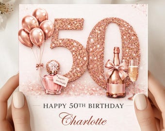 Personalised 50th Birthday Card | Luxury Name Card for Her (SQ)