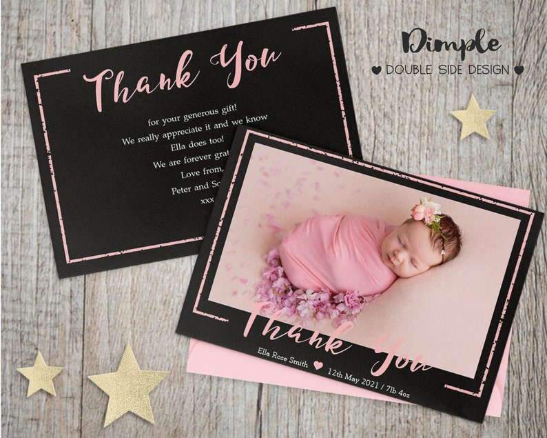 Double Sided Photo New Baby Thank You Cards New Baby Photo Etsy