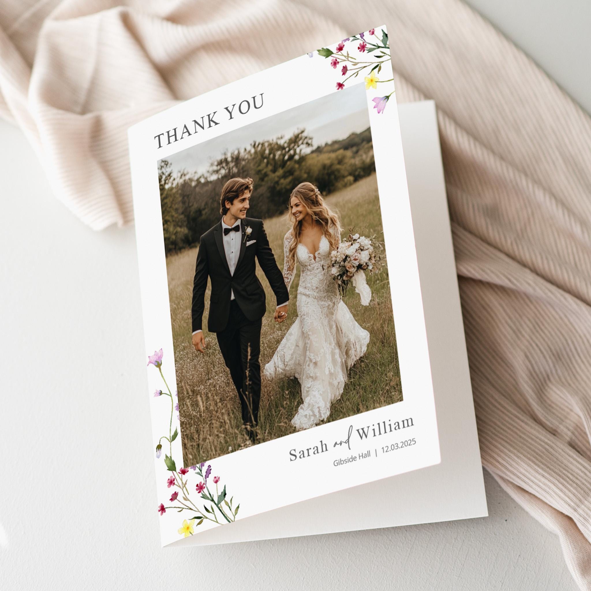 Personalised Photo Wedding Thank You Cards, Folded Card With Envelopes ...