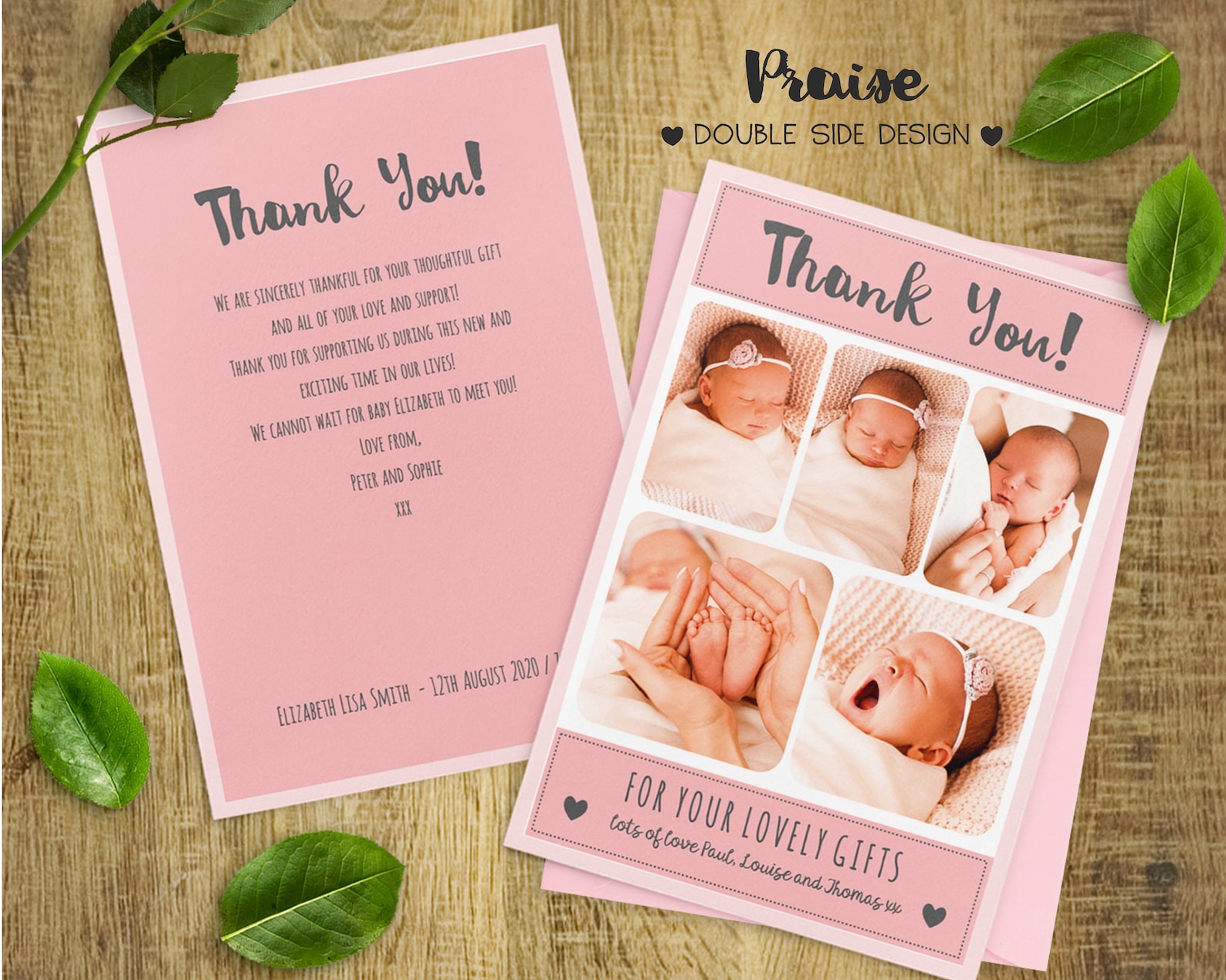 Double Sided Photo New Baby Thank You Cards New Baby Photo Etsy