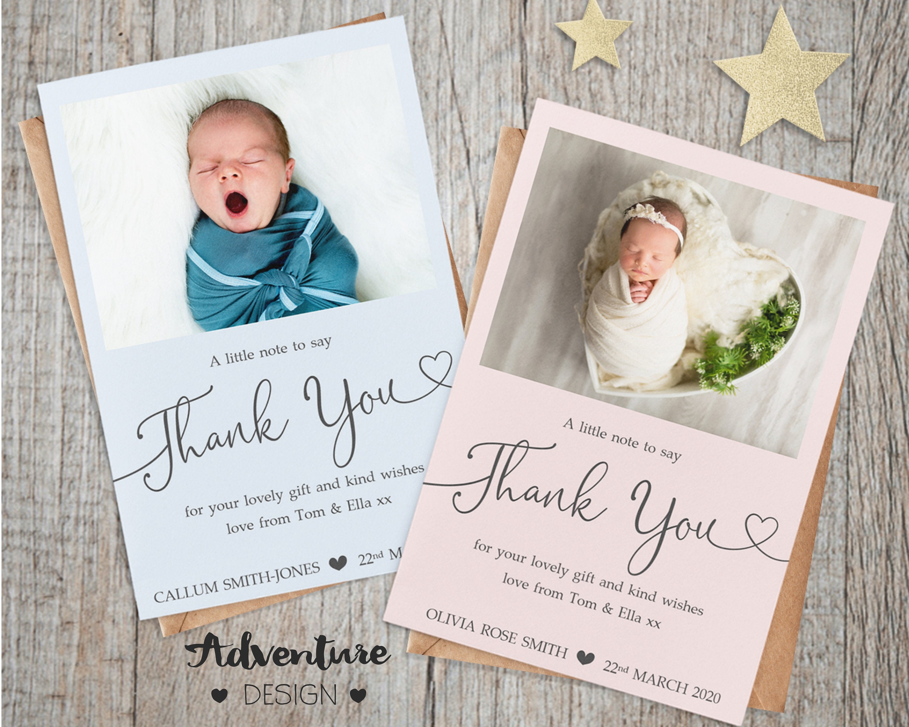 Baby Thank You Cards Personalised New Baby Thank You Card Etsy UK