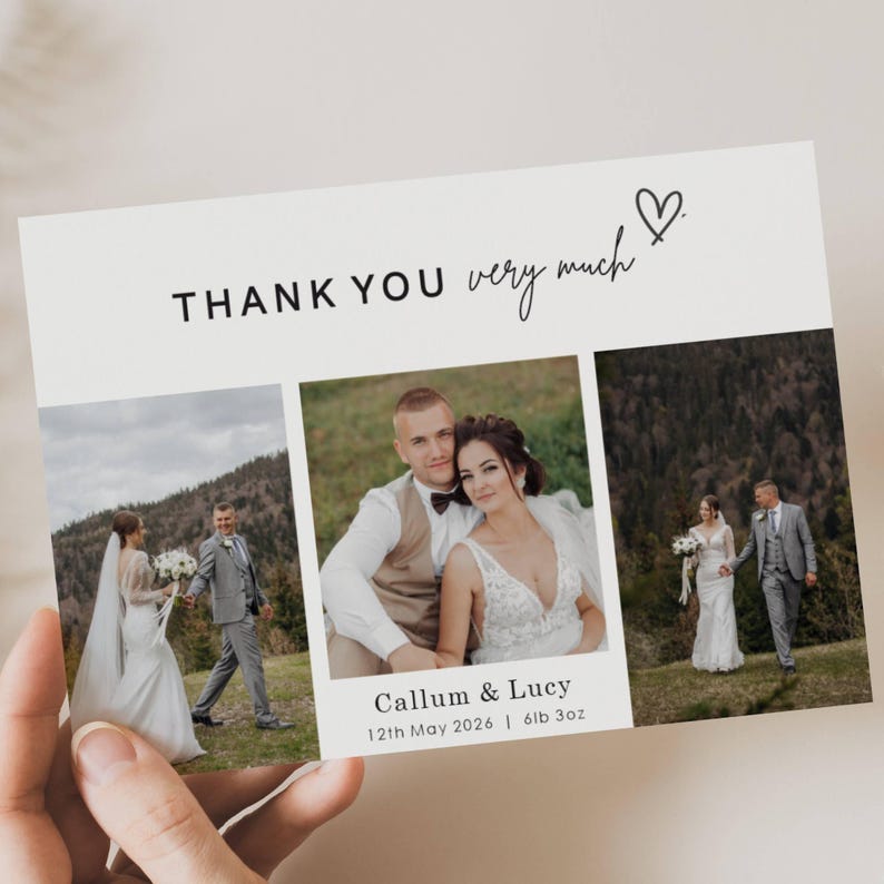 Personalised Wedding Thank You Cards, Photo, Elegant Design (Z1) - Etsy UK