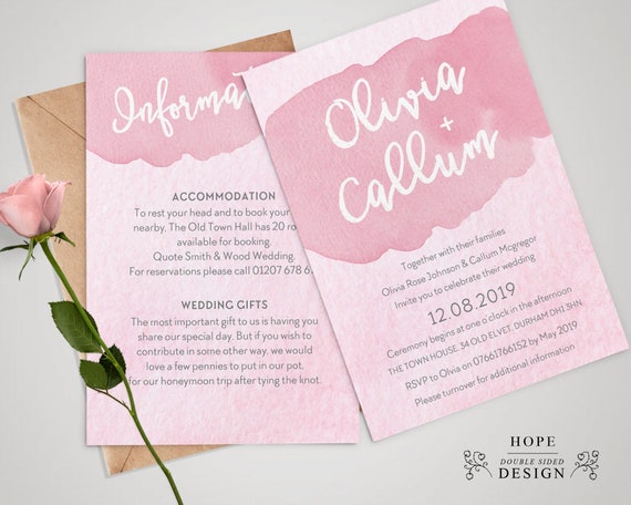 Gift Msg RSVP Menu Evening Light Pink Heart Bunting Wedding Invite Day