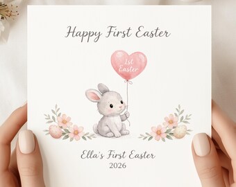 Personalised Watercolour Bunny First Easter Card, Baby Keepsake (SQ)