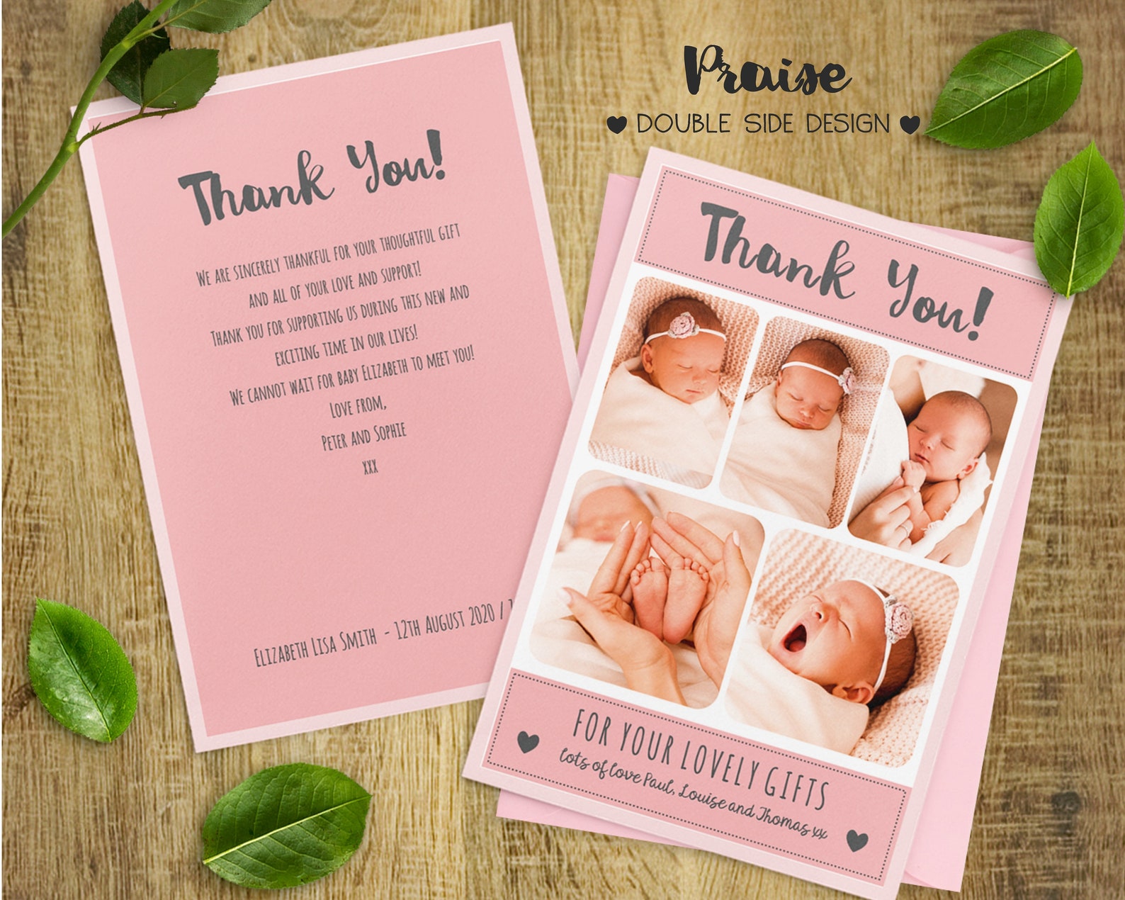 Double Sided Personalised Baby Thank You Cards with Photo Etsy
