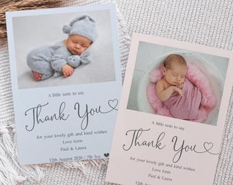 Personalised Photo Thank You Cards, New Baby Birth Announcement, A6 Custom Stationery (B3)