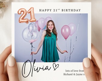 Personalised Photo Birthday Card – Rose Gold Balloon Age Design – Milestone Celebration Card (SQ)