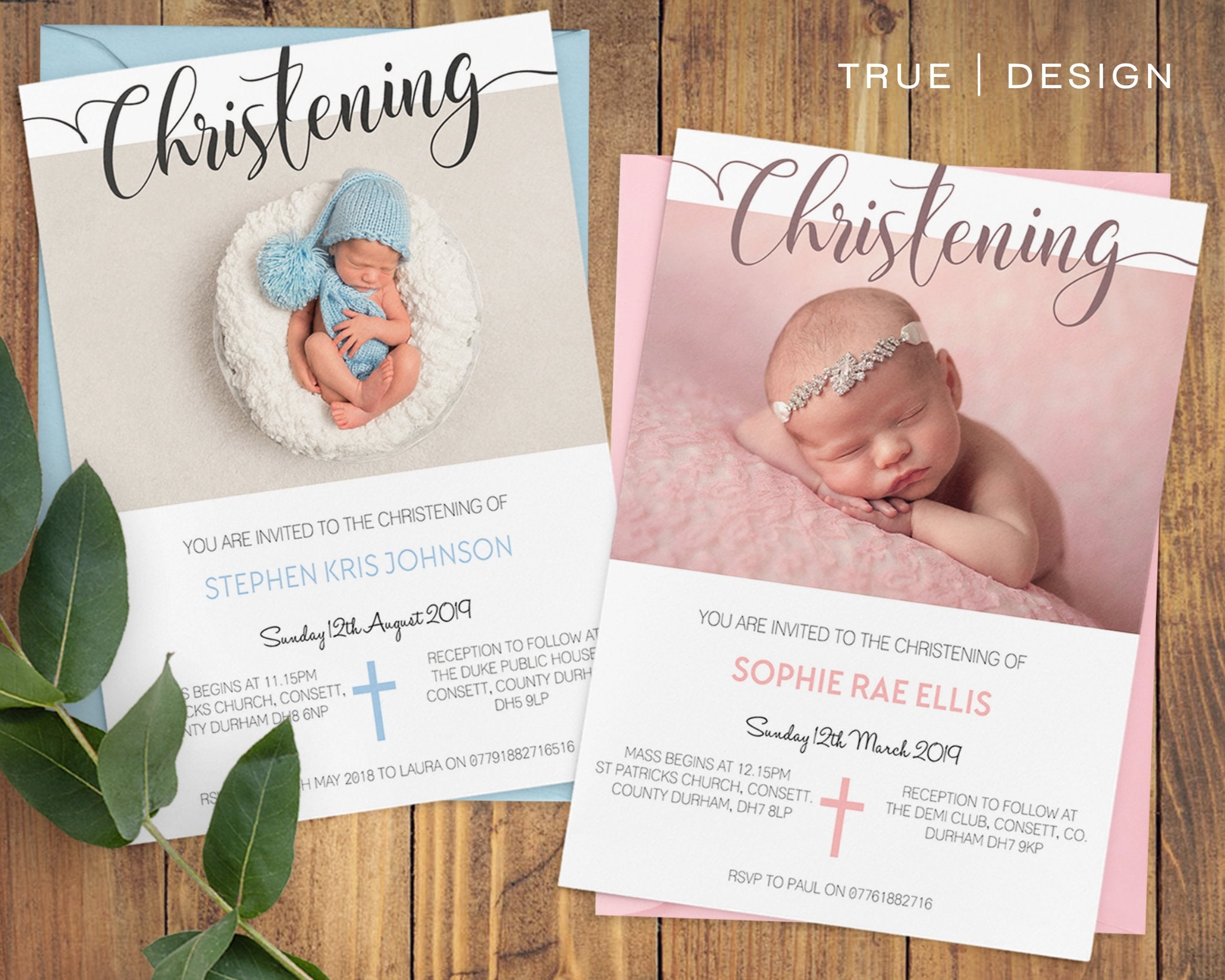 Little Boo Designs Personalised Photo Christening / Baptism / Naming Day Invitation (R1) - View #2