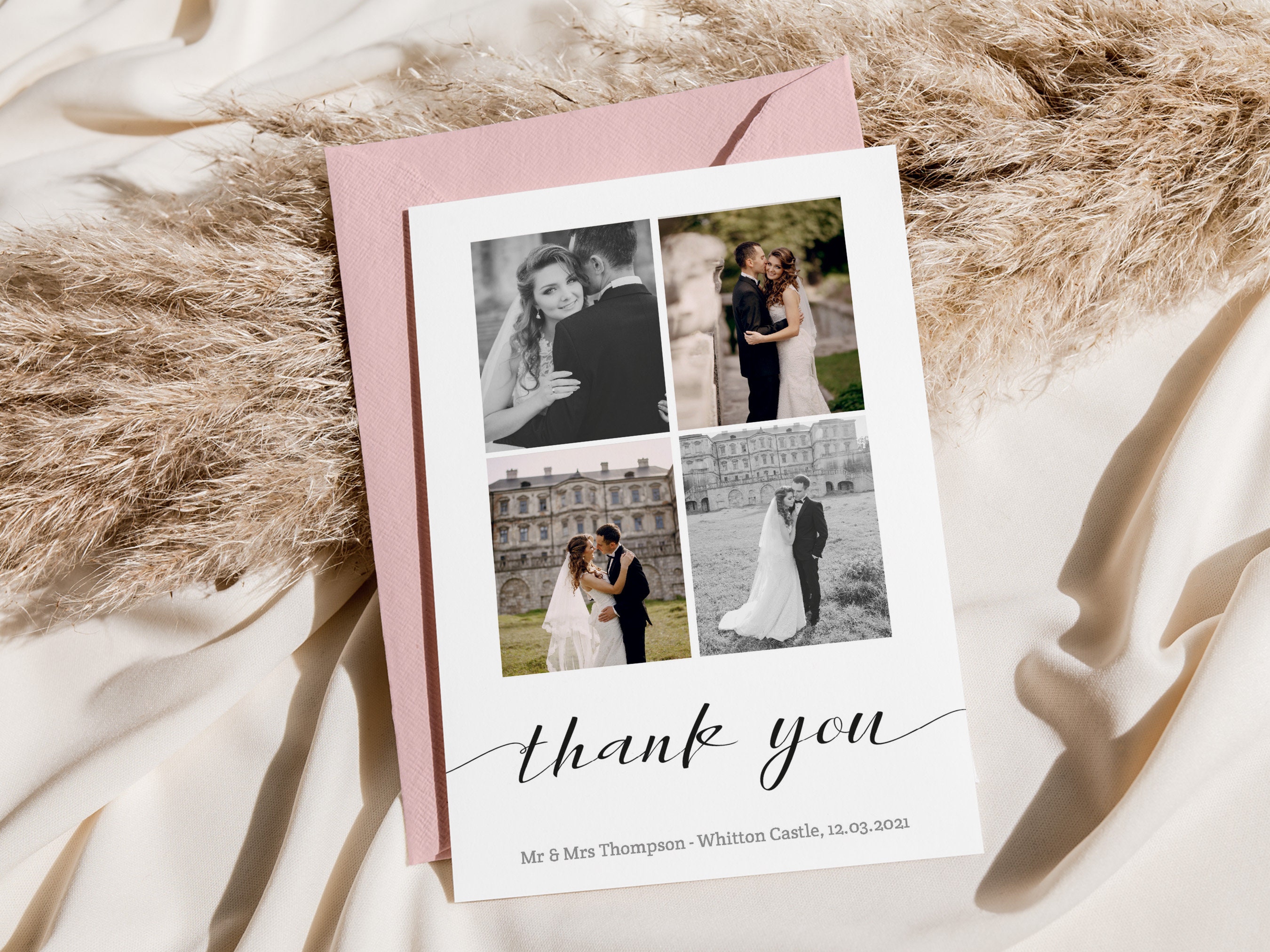 Personalised Photo Wedding Thank You Cards, Elegant Folded and Double ...