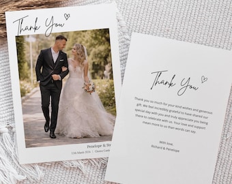 Personalised Photo Wedding Thank You Cards | Single, Double sided or folded Elegant Minimalist Design (Z4)
