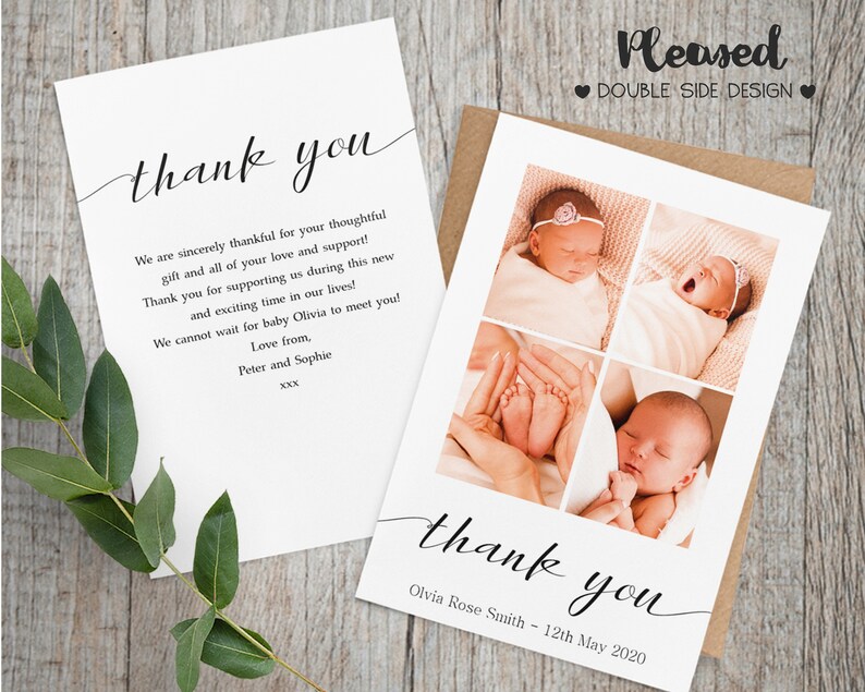 Double Sided Photo New Baby Thank You Cards New Baby Photo Etsy