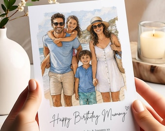 Personalised Birthday Card For Him Her - Custom Portrait Birthday Cards Gift Husband, Wife, Mum, Family