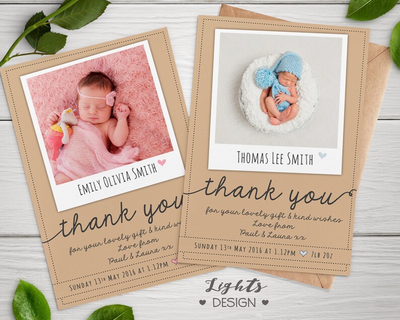 Personalised Thank You Cards With Photo Birthday New Baby Etsy