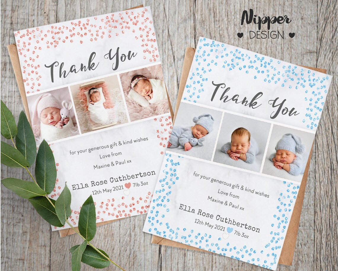 Baby Photo Thank You Note New Baby Announcement Girl Boy - Etsy