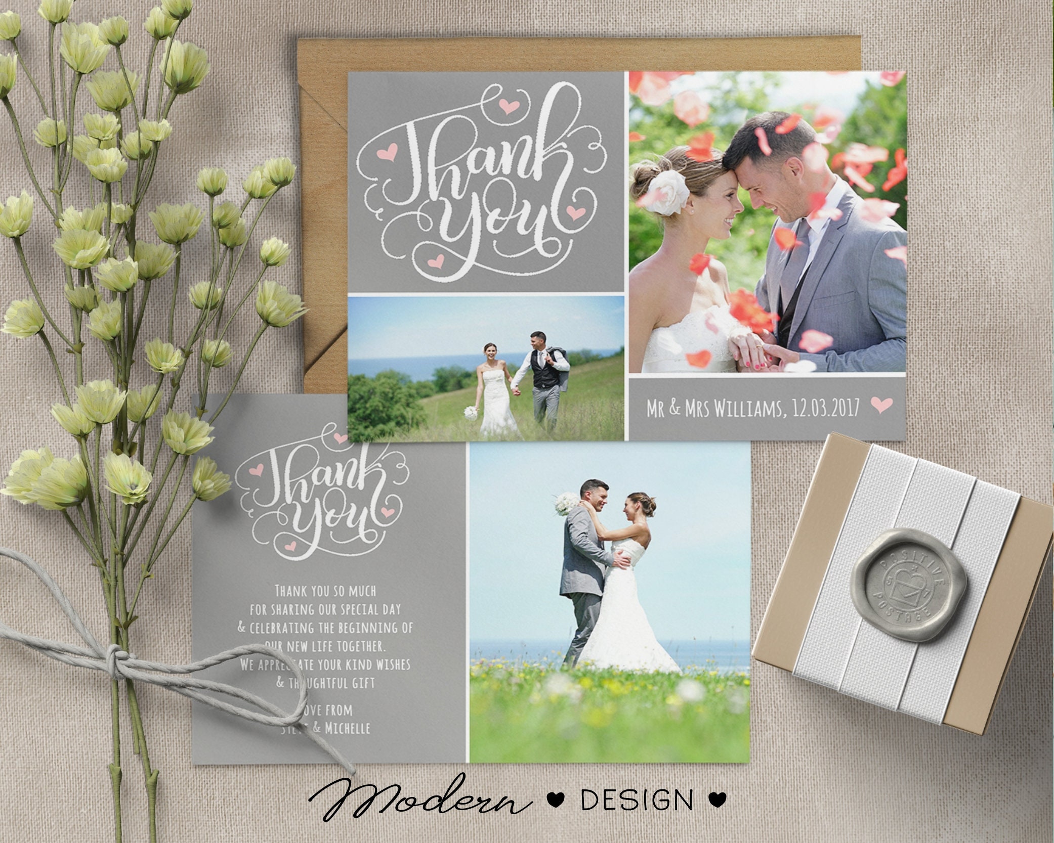Personalised Photo Wedding Thank You Cards, A6 Double-sided (W3) - Etsy UK