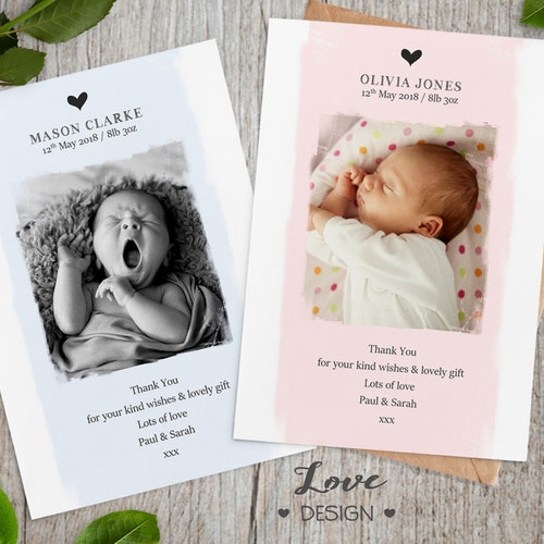Personalised New Baby Thank You Cards With Photo Birthday Etsy UK