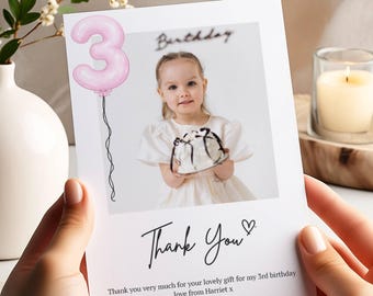 Personalised Photo Birthday Thank You Card, Custom Kids Party Thanks (A6 Postcard)(H7)