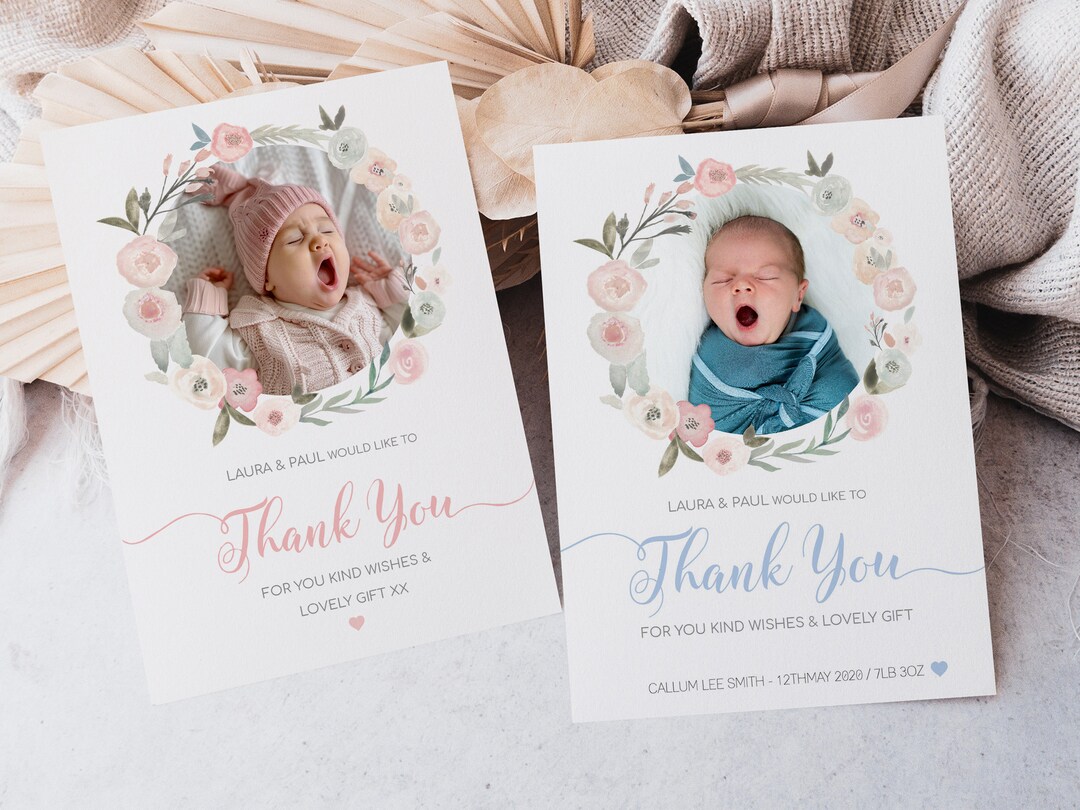 Baby Photo Thank You Note, New Baby Announcement Girl Boy B3 ...