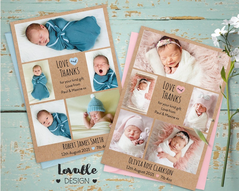 Baby Photo Thank You Note New Baby Announcement Girl Boy - Etsy
