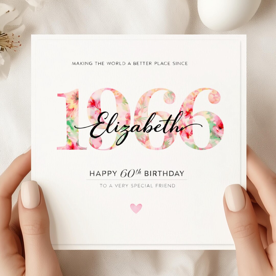 Personalised 60th Birthday Card for Her | Floral Name Design (SQ) - Etsy
