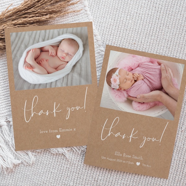 Personalised Baby Thank You Card, Photo Birth Announcement, Welcome Baby Greeting (A6 Postcard) (B3)