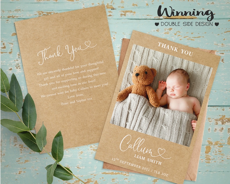 Double Sided Personalised Baby Thank You Cards with Photo - Etsy
