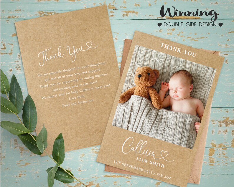 Double Sided Personalised Baby Thank You Cards with Photo - Etsy