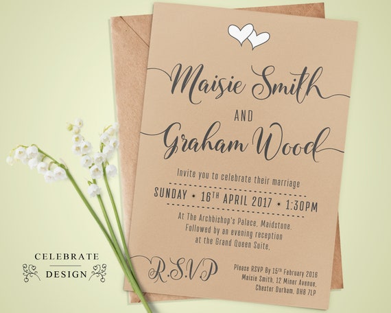Evening Reception Invitationsrustic Personalised Wedding Day Etsy