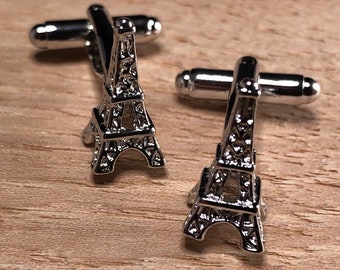 Eiffel Tower Paris France Vintage Illustration Handcrafted Hand Poured Resin Silver-Plate Square Cufflinks Cuff Links
