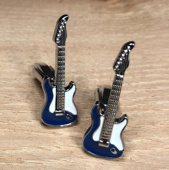 Electric Guitar Cufflinks Blue Electric Guitar Lead Guitar Player Musician Gifts Rock And Roll Gifts - 