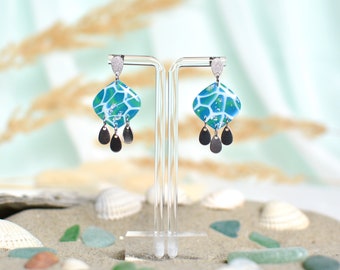 Waves Dangles I Polymer Clay Earrings I Statement Earrings I Ocean