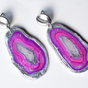 Purple Agate Discs I Polymer Clay Earrings I Statement Earrings image 1