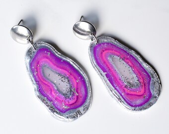 Purple Agate Discs I Polymer Clay Earrings I Statement Earrings