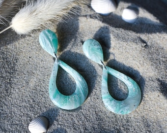 Sea Breeze Marble Drops I Polymer Clay Earrings I Statement Earrings