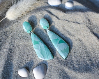 Sea Breeze Marble Dagger I Polymer Clay Earrings I Statement Earrings