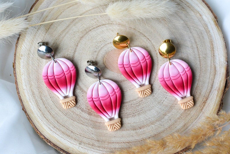 Hot Air Balloon Pink Gradient I Valentine's Day I Polymer Clay Earrings I Statement Earrings image 1