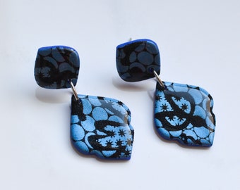 Blue Lace Dangle I Polymer Clay Earrings I Statement Earrings